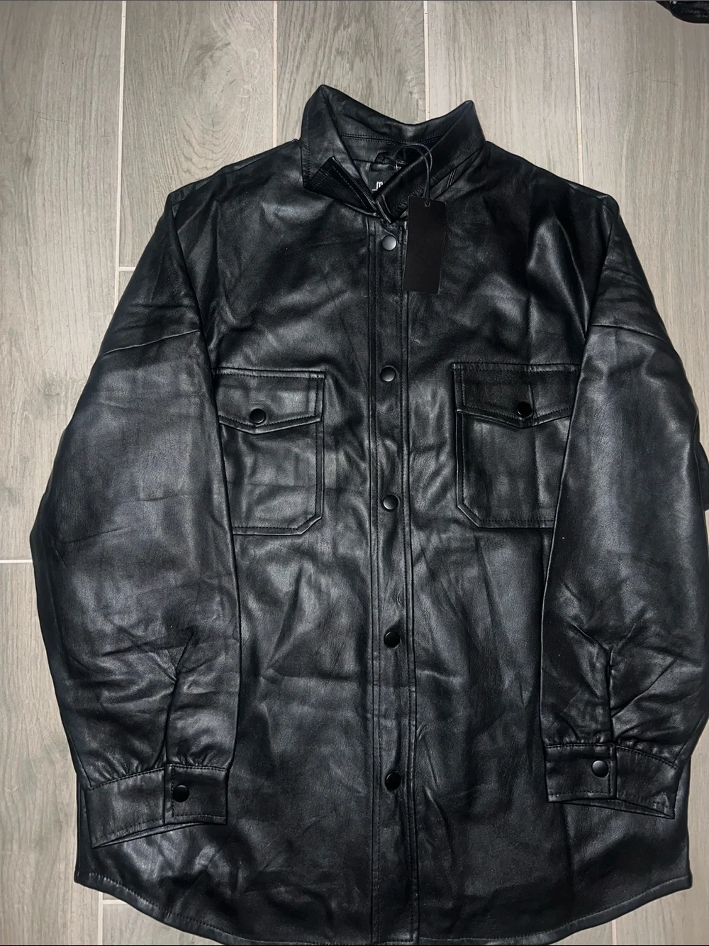 Men's Black Leather Button-Front Jacket